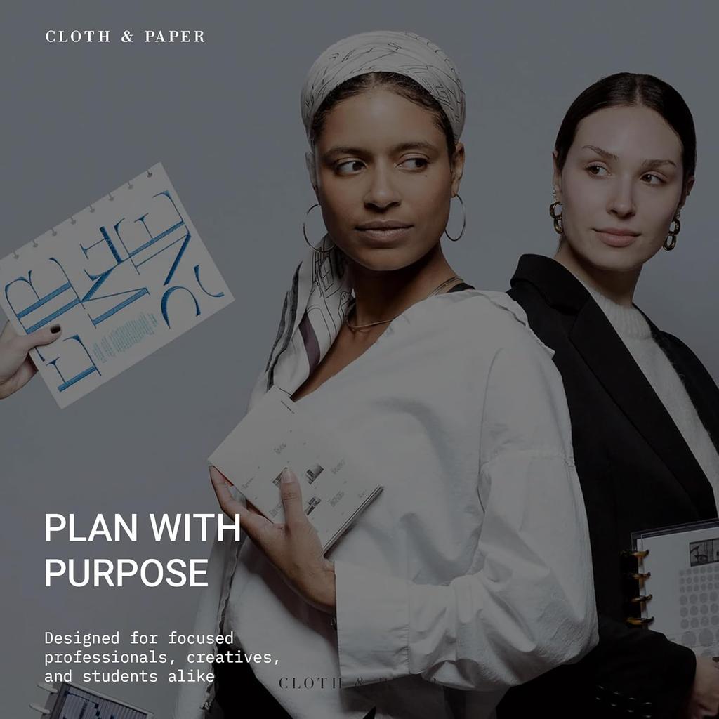 Ежедневник Cloth & Paper 2026 года erts - Начинается с понедельника | Размер A5 5,8 x 8,3 дюйма | Сменные блоки для 6-кольцевого планера | 2 дня на странице | Минималистичный ежедневник