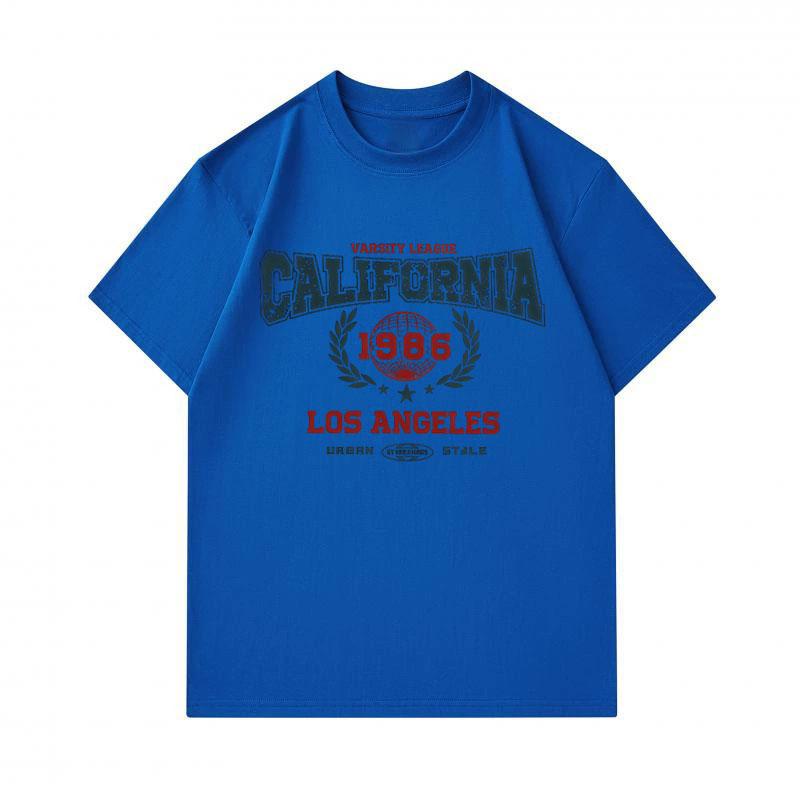 Men's 100% Cotton Crew Neck Short Sleeve T-Shirt, Vintage California Los Angeles Varsity League 1986 Print Casual Comfortable Urban Style Tee for Dail