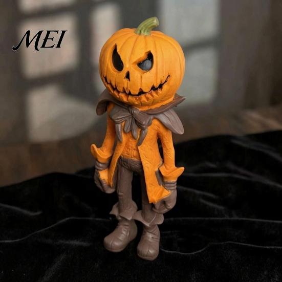 Spooky Gentleman Statue for Office Halloween Pumpkin Man Figurine, Resin Figure, Classic Ghost Compact Desk Autumn Face Desktop Ornament Home Tabletop