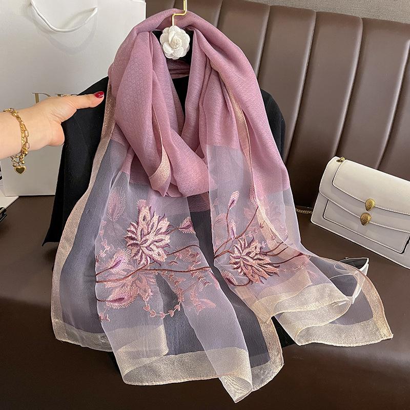 Новый женский шарф, зимний теплый однотонный шелковый шерстяной платок, женские накидки, буфанда, цветочная пашмина, роскошная вышивка, предупреждающие шарфы