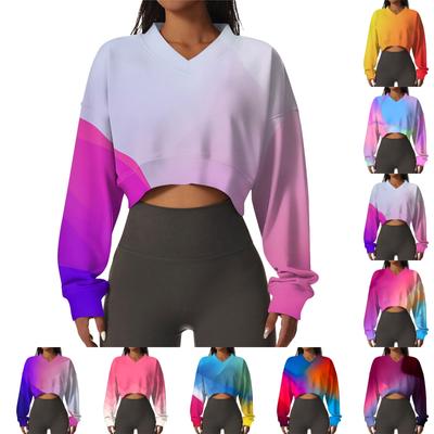 Женская повседневная модная сексуальная удобная спортивная толстовка с V-образным вырезом и длинным рукавом с принтом в стиле тай-дай