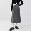 Grey Pleated Skirt for Women  Autumn Preppy Style High Waist A Line Mid-length Skirts Vintage Casual Female Clothing