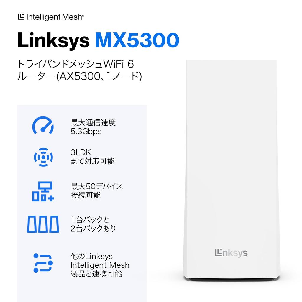 Linksys MX5300 WiFi 6 Mesh 1 AX5300 Wireless LAN 3 года значительно повышает скорость связи для iPhone Smart TV Router Tri-Band