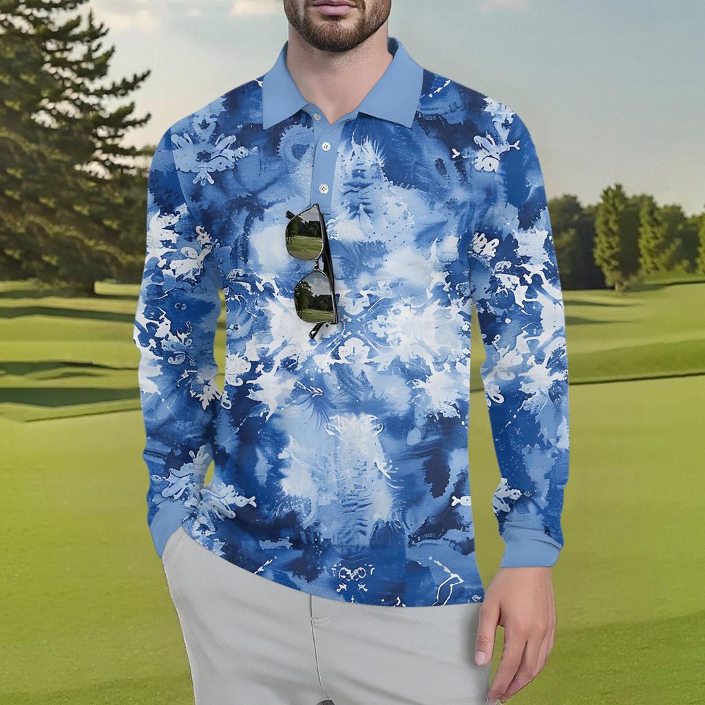 Men's Classic Golf  Shirts Ice Silk Breathable Long Sleeve  Performance Collar Shirts Lightweight Summer Casual Quick Dry Tee