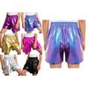 Unisex Kids Boys Girls Metallic Shorts Elastic Waistband Tear-Away Side Press Buttons Shorts with Pockets for Hip Hop Dance Party Stage Performance