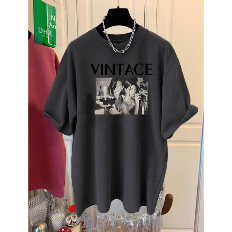 Футболка с короткими рукавами для женщин, летняя, новая, из чистого хлопка, средней длины, с круглым вырезом, универсальная, повседневная, замедляющая старение