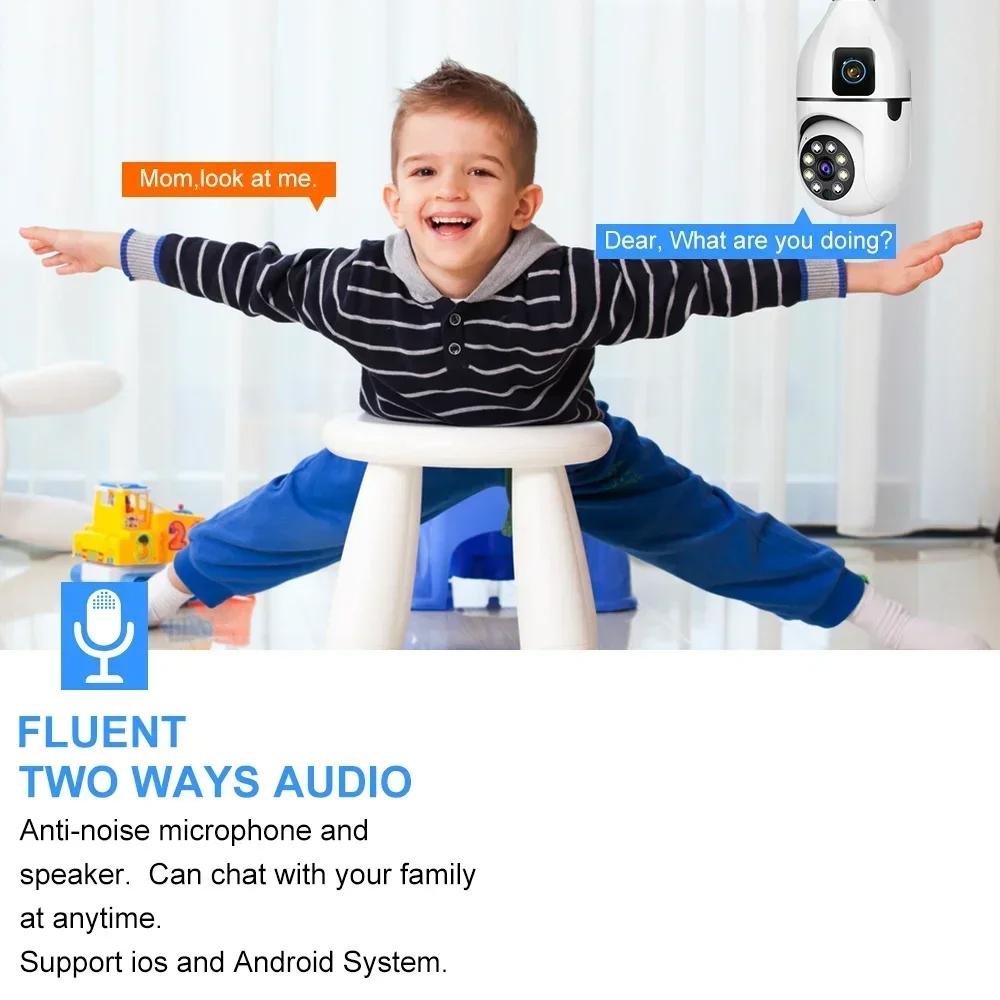 WiFi 6MP E27 Bulb Видеонаблюдение Двойная Объективная Камера Внутренняя Полноцветная Ночное Видение Беспроводная Голосовая Сигнализация Умный Дом Монитор Безопасности