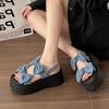 Thick-soled One-word Sandals Women's Skirt 205 Summer New Versatile Fairy Bow Non-slip Beach Shoes