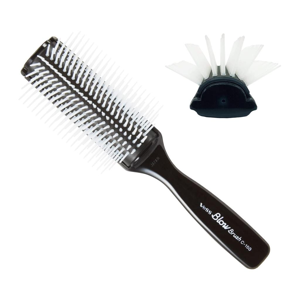 Профессиональный фен Vess Professional Blow, произведенный в Японии, предназначен для парикмахеров. Щетка для укладки, черная, C-150BL, производитель, 9 линий.