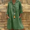 Women's Solid Boho Turn-down Collar Dress 3/4 Sleeve Casual Pocket Button Dress