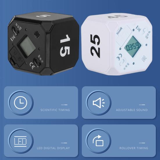 Вращающийся кубический таймер 5-15-25-45 минут со светодиодным дисплеем, ползунковый переключатель, Pomodoro, портативный кубический таймер с вибрацией и беззвучным сигналом для работы, учебы, кухни
