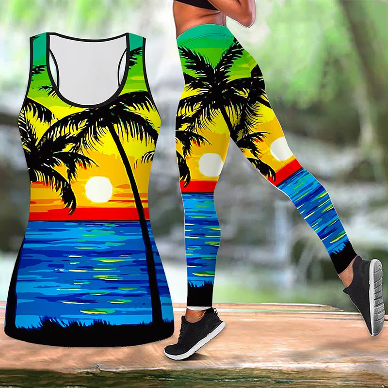 Приморский принт Йога Костюм для женщин Модные леггинсы для тренировок Фитнес Спорт Повседневные штаны для йоги