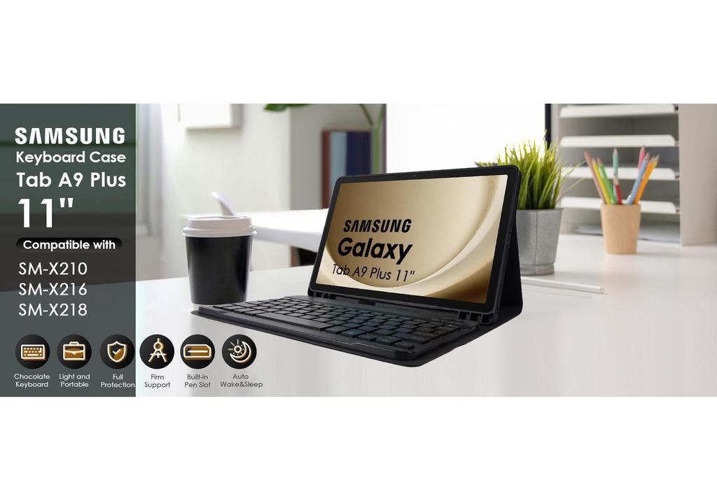 Кожаный чехол для планшета Samsung Tab A9 Plus с Bluetooth-клавиатурой с подсветкой и слотом для стилуса S11