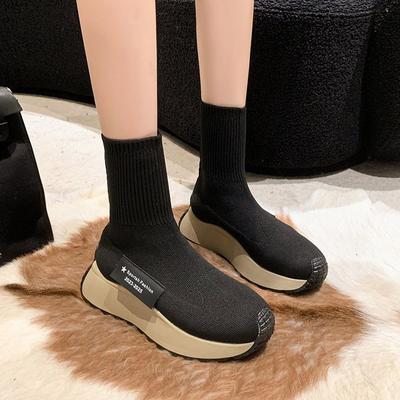 Женские носки и сапоги 2025 года, осень и зима, новые женские сапоги с тесьмой, повседневные, высокие, эластичные, на толстой подошве, короткие сапоги, женские сапоги Martin