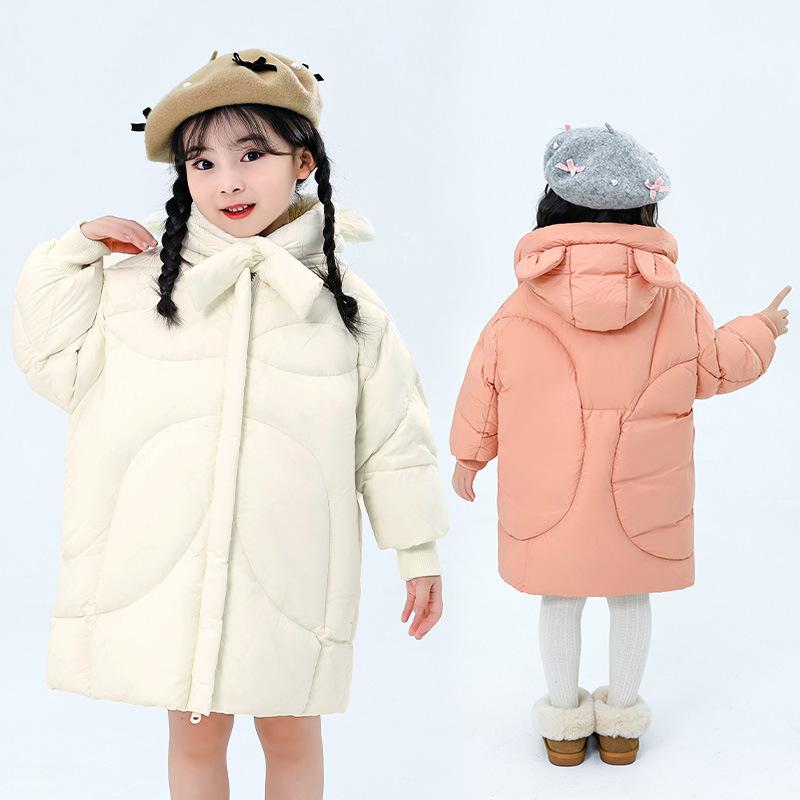 Пуховик для девочек средней длины, плюшевый и утолщенный, модное зимнее теплое пальто для маленьких девочек