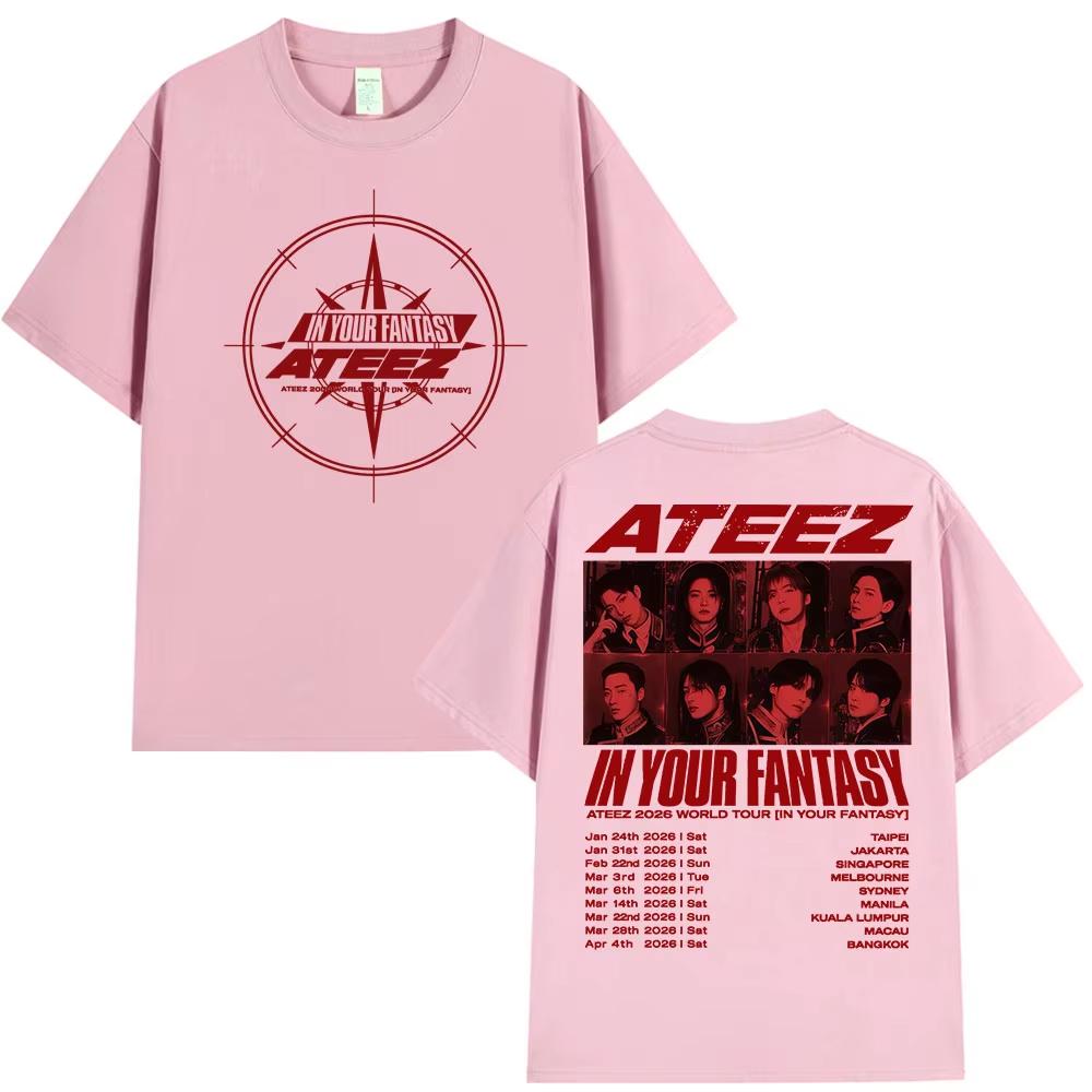 2026 Hot Sale Ateez 2026 World Tour in Your Fantasy T-shirt Men Women Clothing Casual Cotton Oversized Short Sleeve