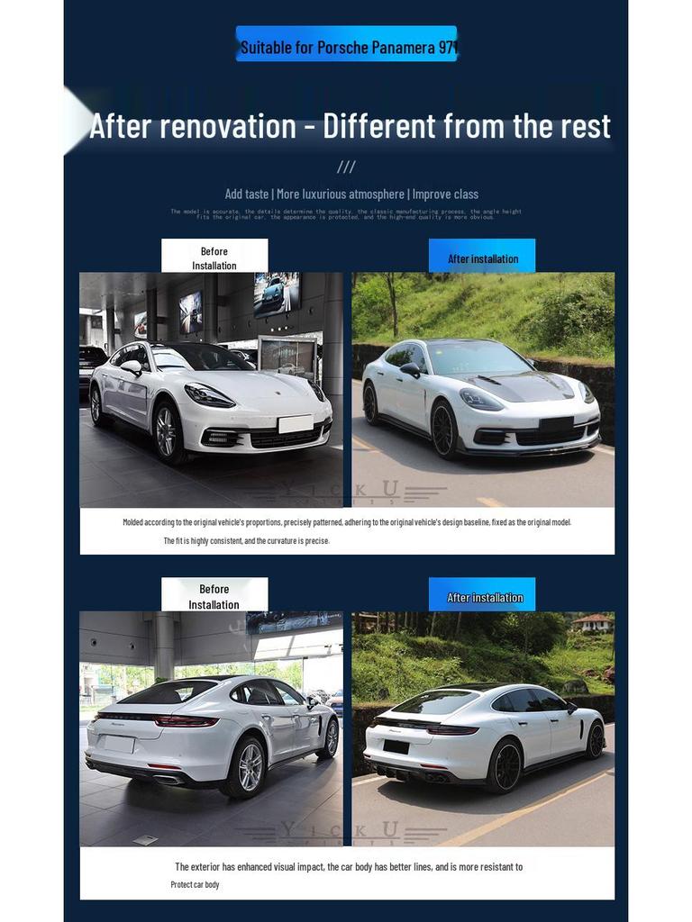 Porsche Panamera 971 Carbon Fiber Body Kit: Front & Rear Lip, Side Skirts, Spoiler, Hood (2017-2023)