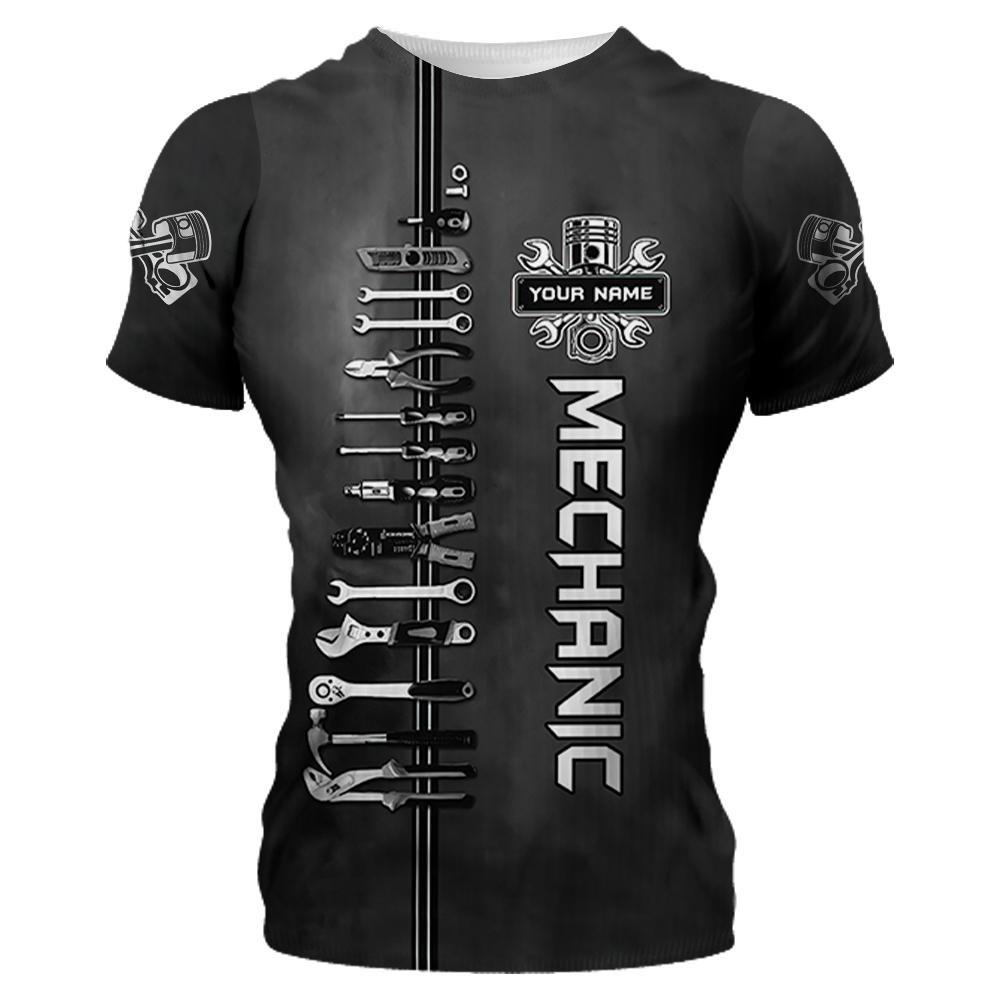 Летняя винтажная мужская футболка с персонализированным именем «Механик» с 3D принтом по всей поверхности, мужские футболки 5xl, уличная футболка, повседневная спортивная футболка