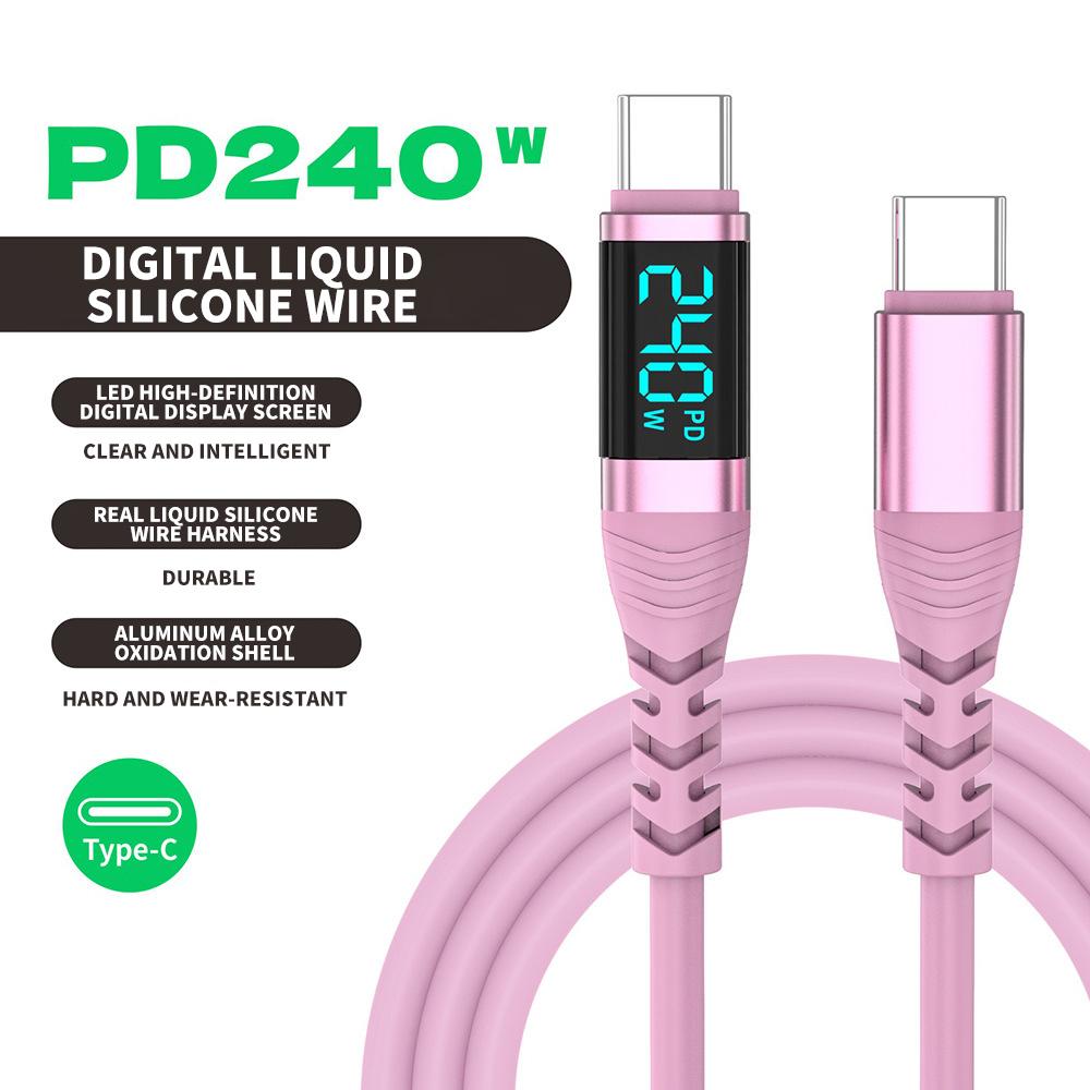 Factory 2M 240W 5A Fast Charging USB-C Silicone LED Display Data Cable PD3.1 for Mobile Phones iPhone 17 for