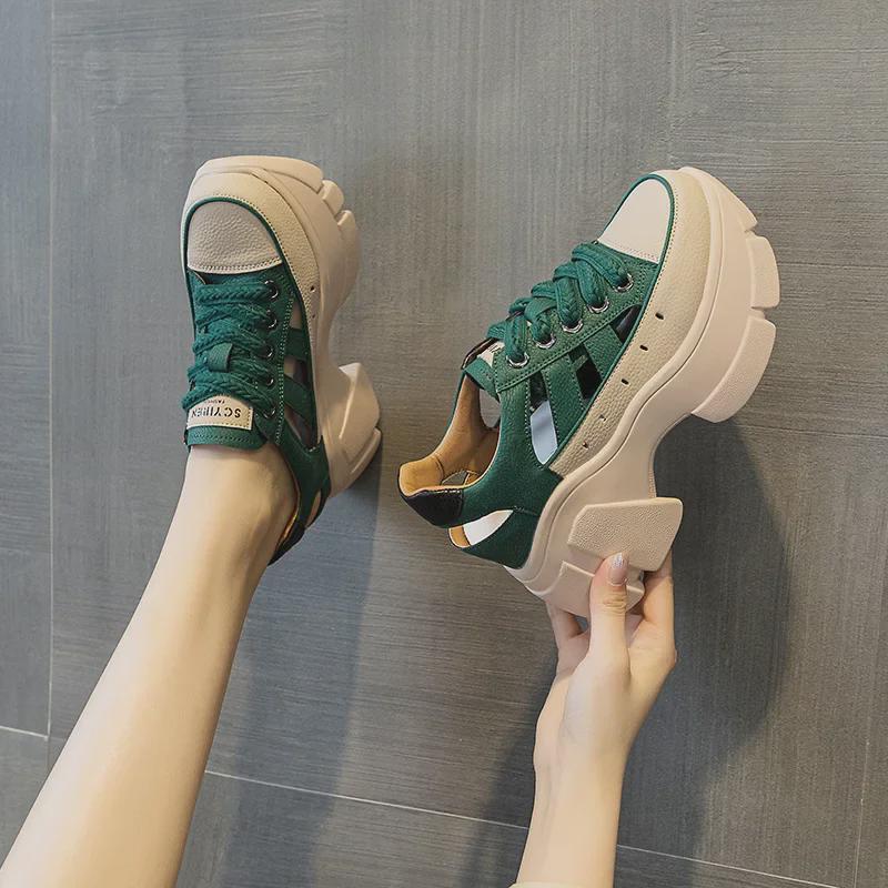 Женские летние сандалии 2024 года на платформе из дышащей кожи с внутренней частью для увеличения высоты