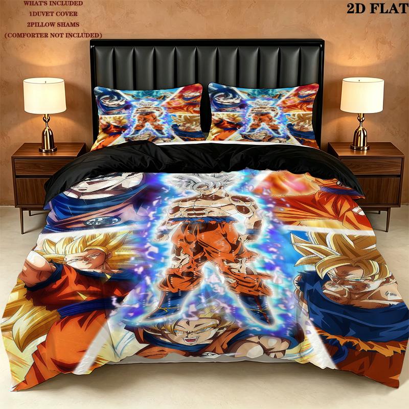 Dragon Ball Super Pattern Bedding Quilt Set Quilt Cover Pillowcase Home Birthday Gift(1 * duvet cover + 2 * pillowcase, without core)