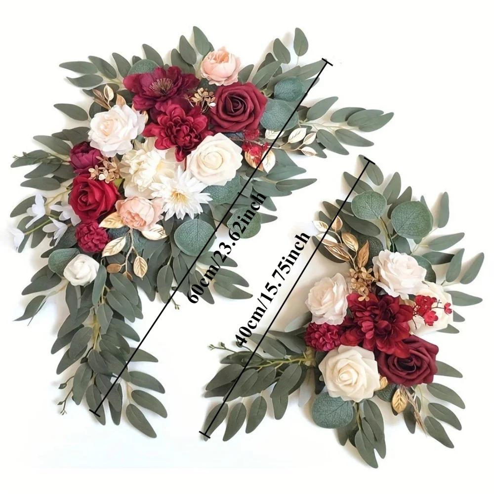 2pcs Artificial Crescent Flower Swag Wedding Arch Decor Fake Floral Finished for T Stage Road Lead Party Ceremony Event Supplies