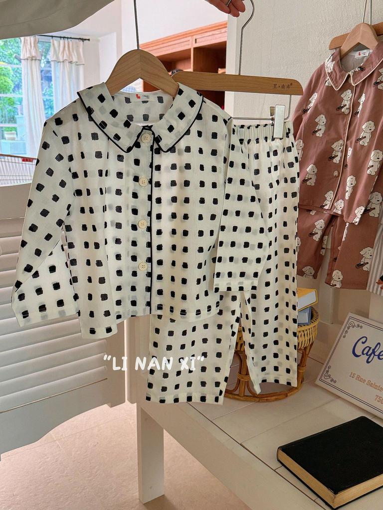 Весна 2025 Милый мультяшный пижамный комплект для детей – Отложной воротник, Детский дизайн, Брюки в комплекте