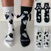 Women's Halloween Socks Cute Magnetic Hand In Hand Socks And White Ghost Middle Tube Cartoon Socks