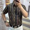 New American Slim Fit Printed Versatile Short-sleeve Men's Patterned Personality Turn-down Collar Stretch Shirt