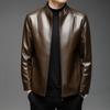 Мужская кожаная куртка с воротником-стойкой, модная, простая, деловая, повседневная, кожаная куртка, мужская, осенне-зимняя, новая кожаная куртка