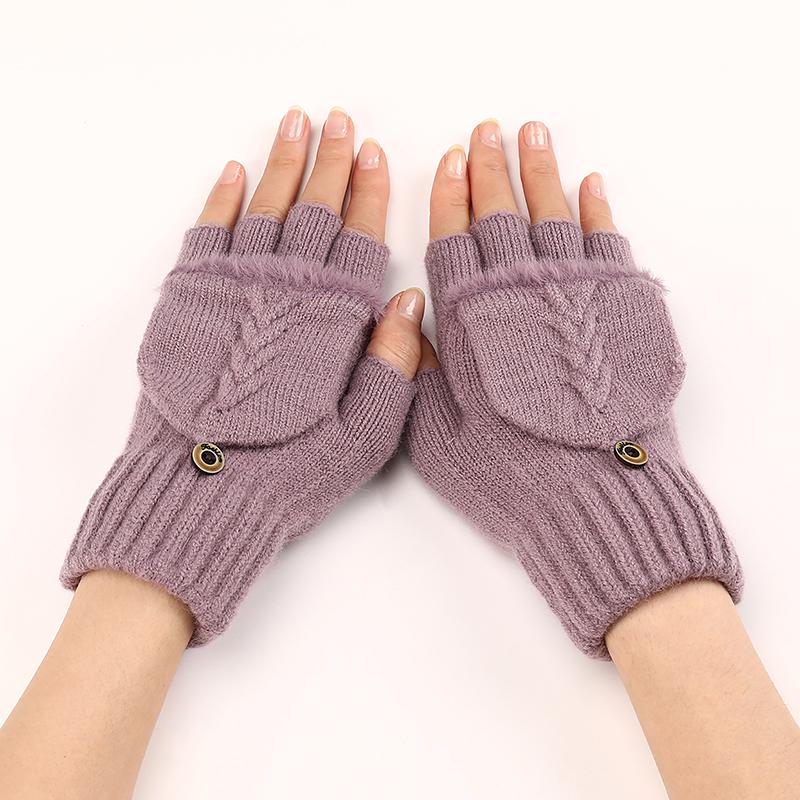 Fingers Free Wool Gloves Women Knitted Flip Fingerless Exposed Finger Gloves Mittens Winter Warm Thickening Female Mitts