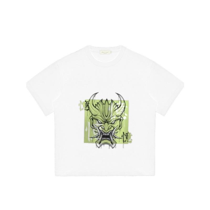 Белая футболка мужская уличная одежда с графическим принтом лица дракона, китайскими иероглифами, повседневный модный топ для ежедневной носки, летний наряд