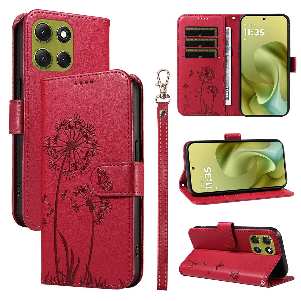 For Motorola Moto G86 5G/G86 Power 5G Leather Wallet Case with Strap Dandelion Imprint Phone Stand Cover