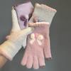 Bowknot Women Knitted Gloves Thicken Warmth Warm Mittens Elastic Winter Gloves