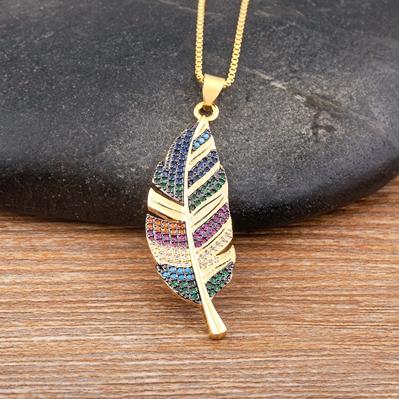 Nidin 6 Styles Irregular Patterns Elegant Feather Pendant Gold Plated Chain Necklaces For Women Accessories Bohemia Jewelry Gift