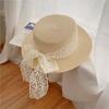 Pastoral Style Fashionable Versatile Flat Top Lace Sun Hat Woven Straw Sun Hat for Outings Sun Protection Large Brim