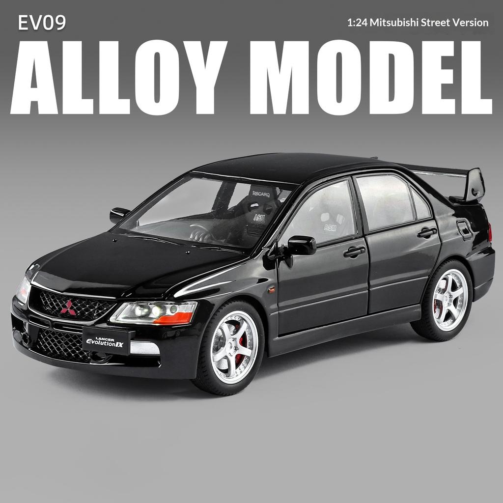 1:24 Mitsubishi EVO9 street car version alloy die-cast car imitating real sound and light retro collection ornaments boy toy