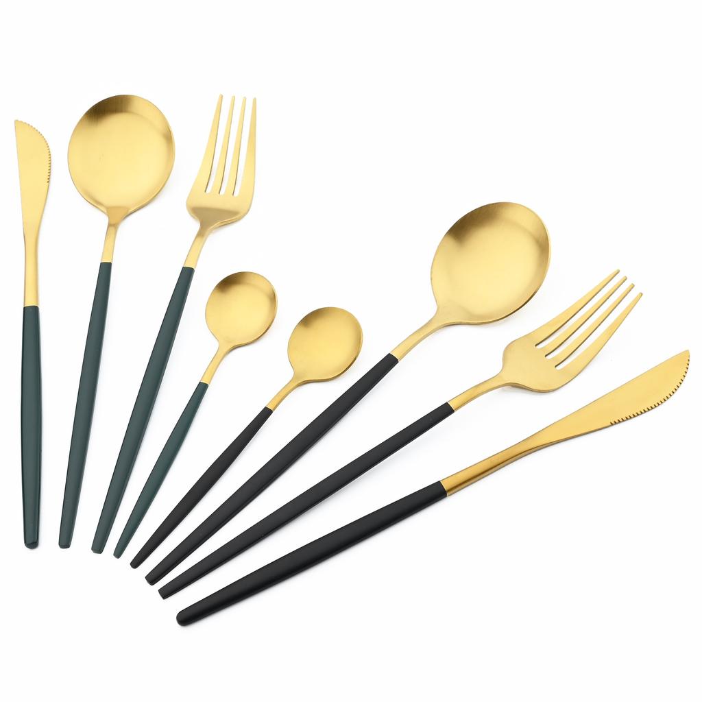 36 шт. Золотая посуда из нержавеющей стали, посуда, набор столовых приборов в западном стиле, ножи, вилка для торта, чайная ложка, столовые приборы, кухонное серебро
