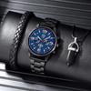 3pcs/set, 1pc Fashion Men's Calendar Luxury Business Stainless Steel Strap Quartz Watch & 1pc Bracelet & 1pc Necklace