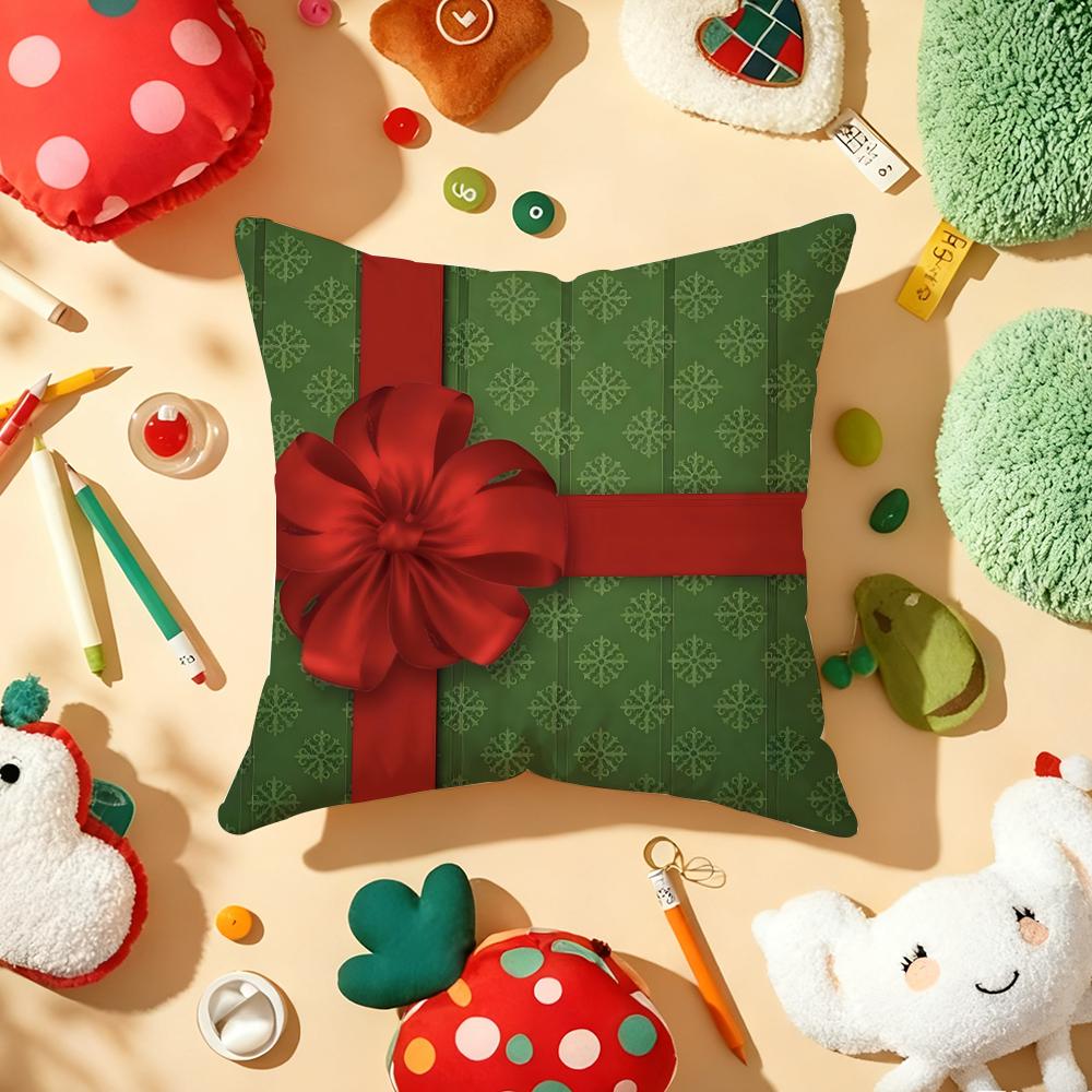 Christmas Gift Box Bow Cushion Cover Plush Fabric Soft DoubleSided Printed Sofa Warm Winter Home Gift Pillow Cover