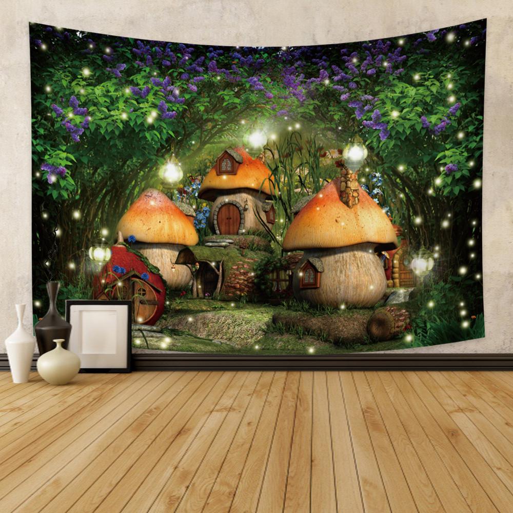Fairy Tale Forest Tapestry Wall Hanging Fantasy Magic Mushroom Aesthetic For Kids Girls Bedroom Living Room Dorm Party Decor