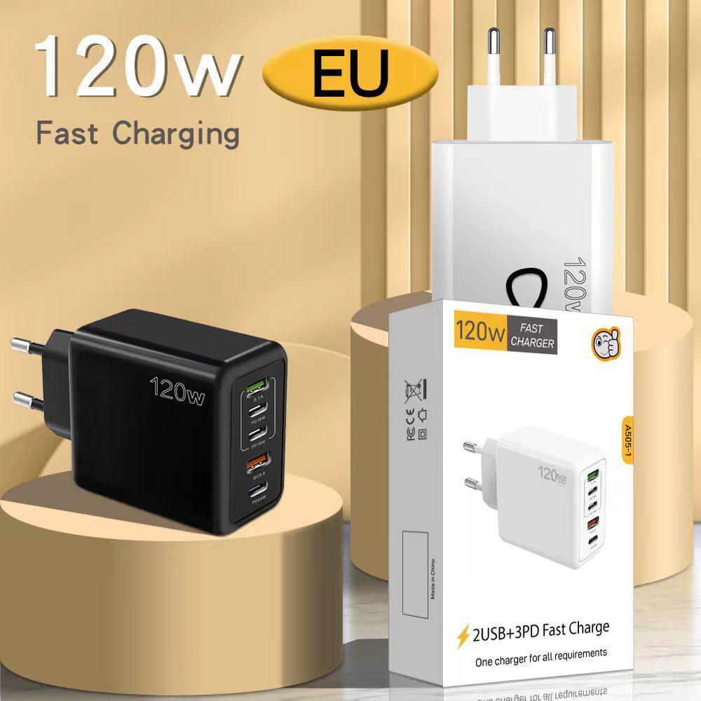120W Mobile Phone Fast Charging Charger Type-c European PD + USB Suitable for Apple 15 Multi-port Charging Head