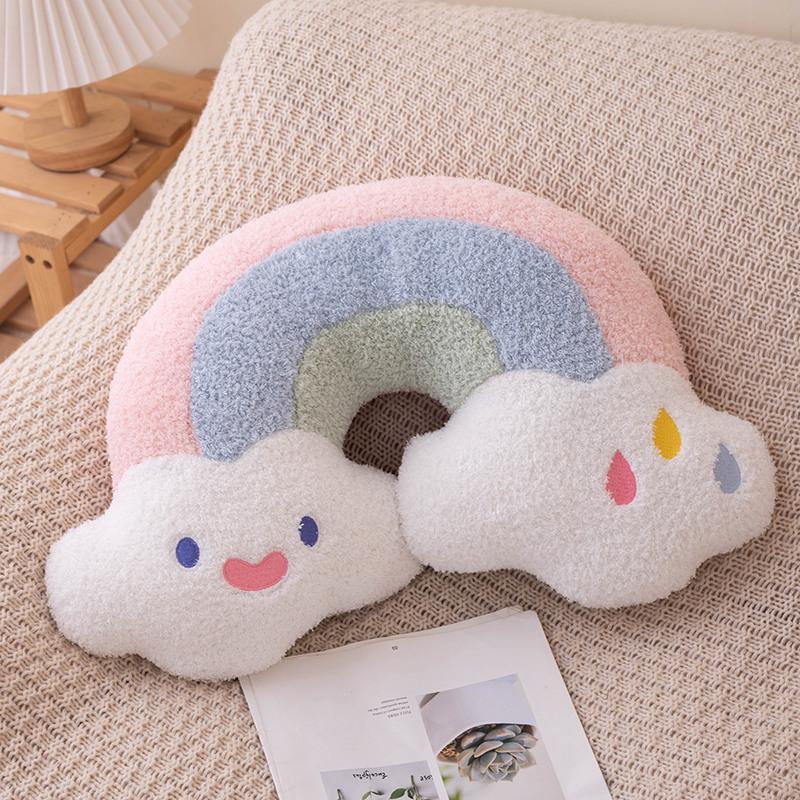 Soft Plush Rainbow Throw Pillow Stuffed Heart Pumpkin Hug Cushion Unicorn Plush Toy Massage Pillow for Girl Bedroom