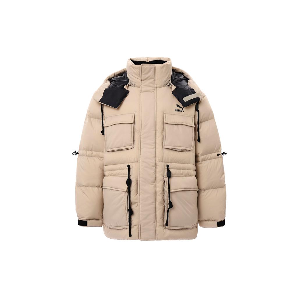 Puma Logo Print Hooded Loose Warm Cotton Jacket Women Outerwear Khaki 932542-04