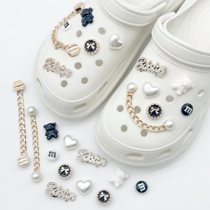 12 шт. подвеска для обуви Crocs DIY металлическая цепочка жемчужные стразы украшения для обуви пряжка для Croc подвески отверстия обувь аксессуары