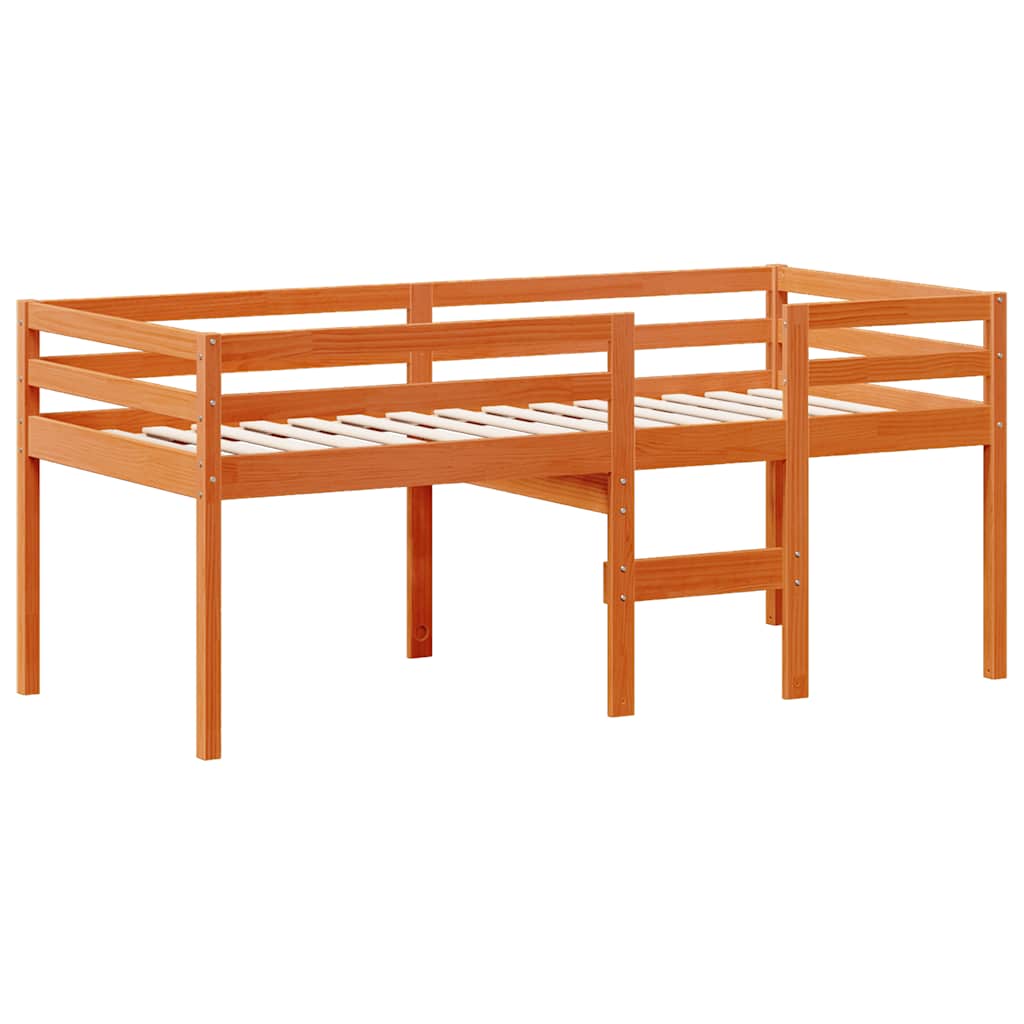 High Bed with Roof Wax Brown 75 x 190 cm Solid Pine Wood