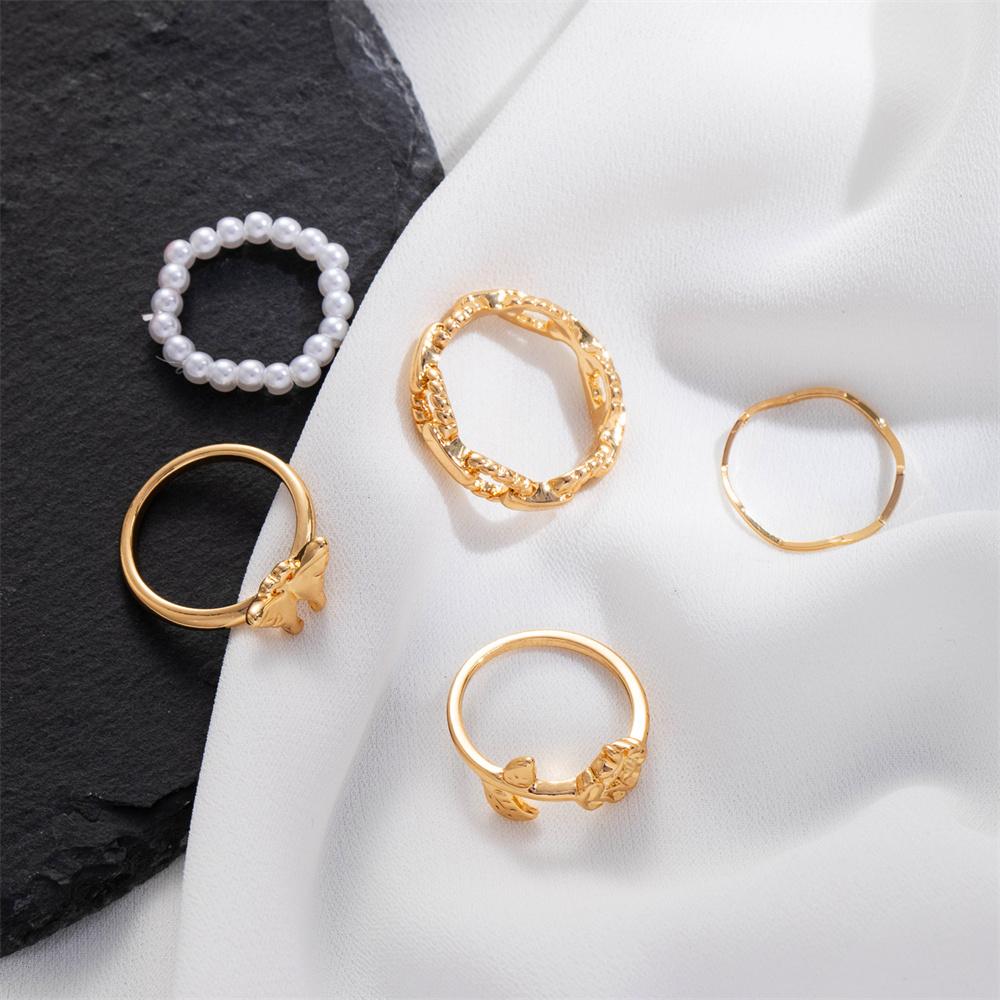 Bohemian Rings Butterfly Rose Flower Geometry Chain Gold Color Metal Ring Set Personality Lady Wedding Jewelry