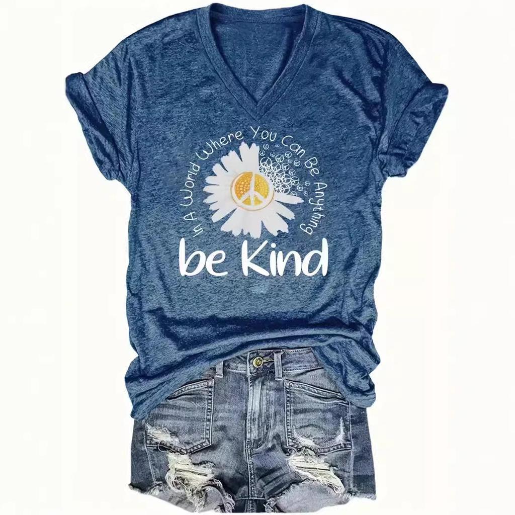 Летний топ с V-образным вырезом, принтом с 3D-цветочным узором, модная повседневная женская футболка с коротким рукавом