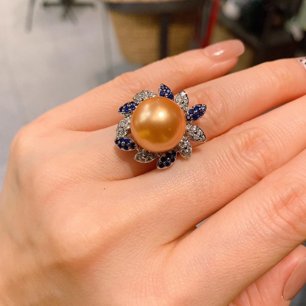 Ювелирное жемчужное кольцо женское микро сапфировое бриллиантовое регулируемое кольцо