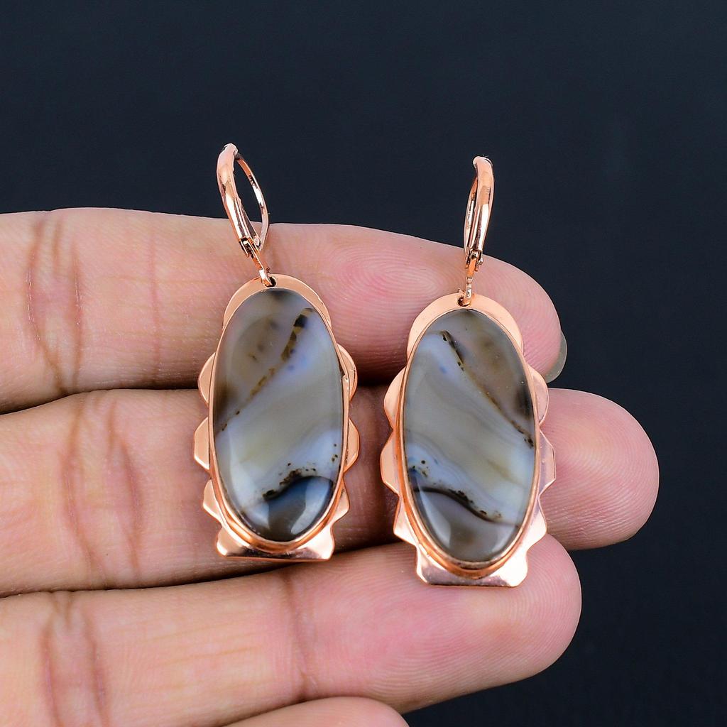 Серьги ювелирных изделий ручной работы из меди с агатом Монтана для женщин